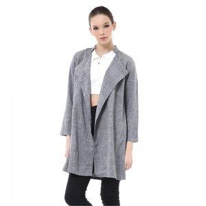 BNWOT SHEIN Grey Drapey Open Front Flowy Lightweight Trench Coat for Spring